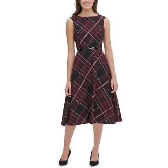 knee length dresses for ladies Women's Petite Textured Knit Plaid A-Line Dress – Online Warehouse Sale